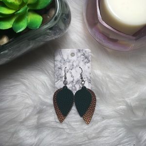 Dark Green & Bronze inverted Rain Drop Earrings